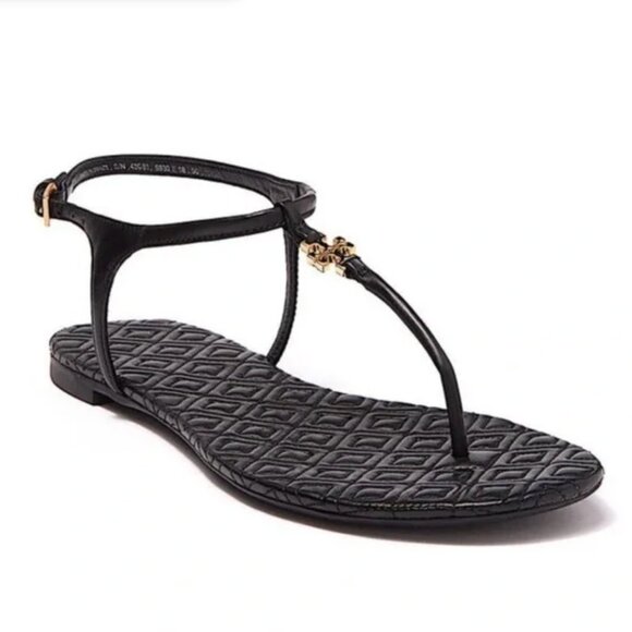 Tory Burch Women's Black Leather Marion Sandals 5.5 - Picture 1 of 5